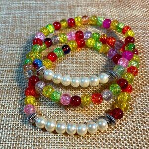✔️✔️Faux Pearl and Multicolored Glass Bead Bracelet Set